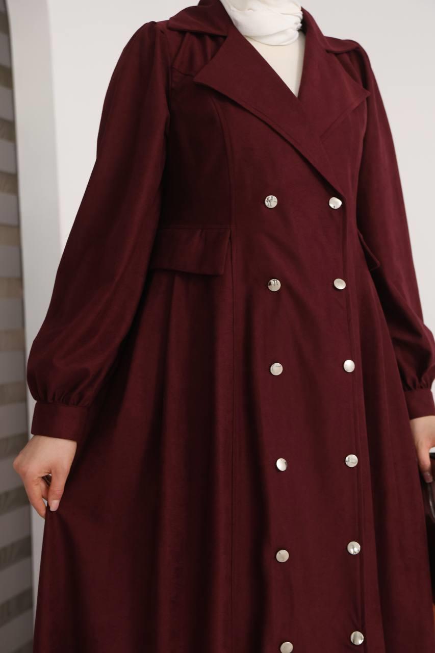 7103  Diana Trenç Elbise - Bordo