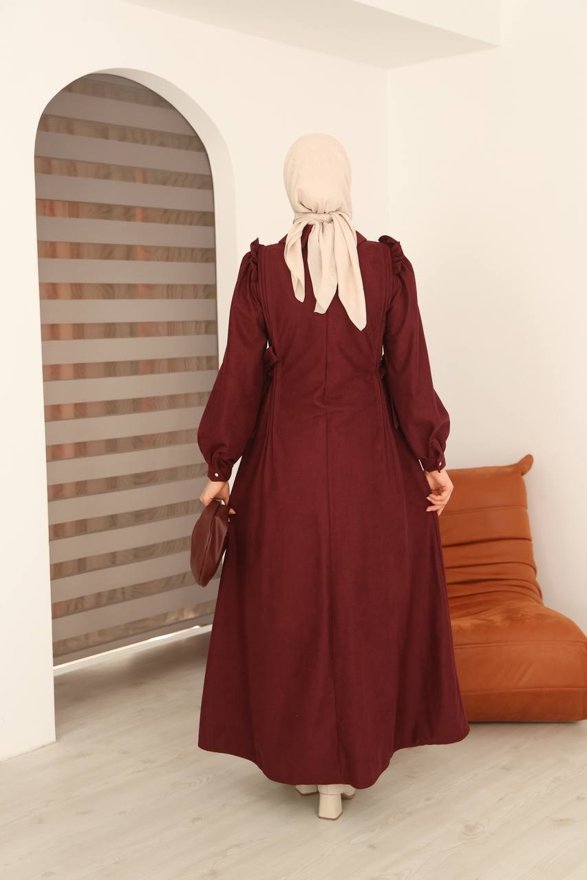 7105 Belden Bağlamalı Prenses Elbise - Bordo 