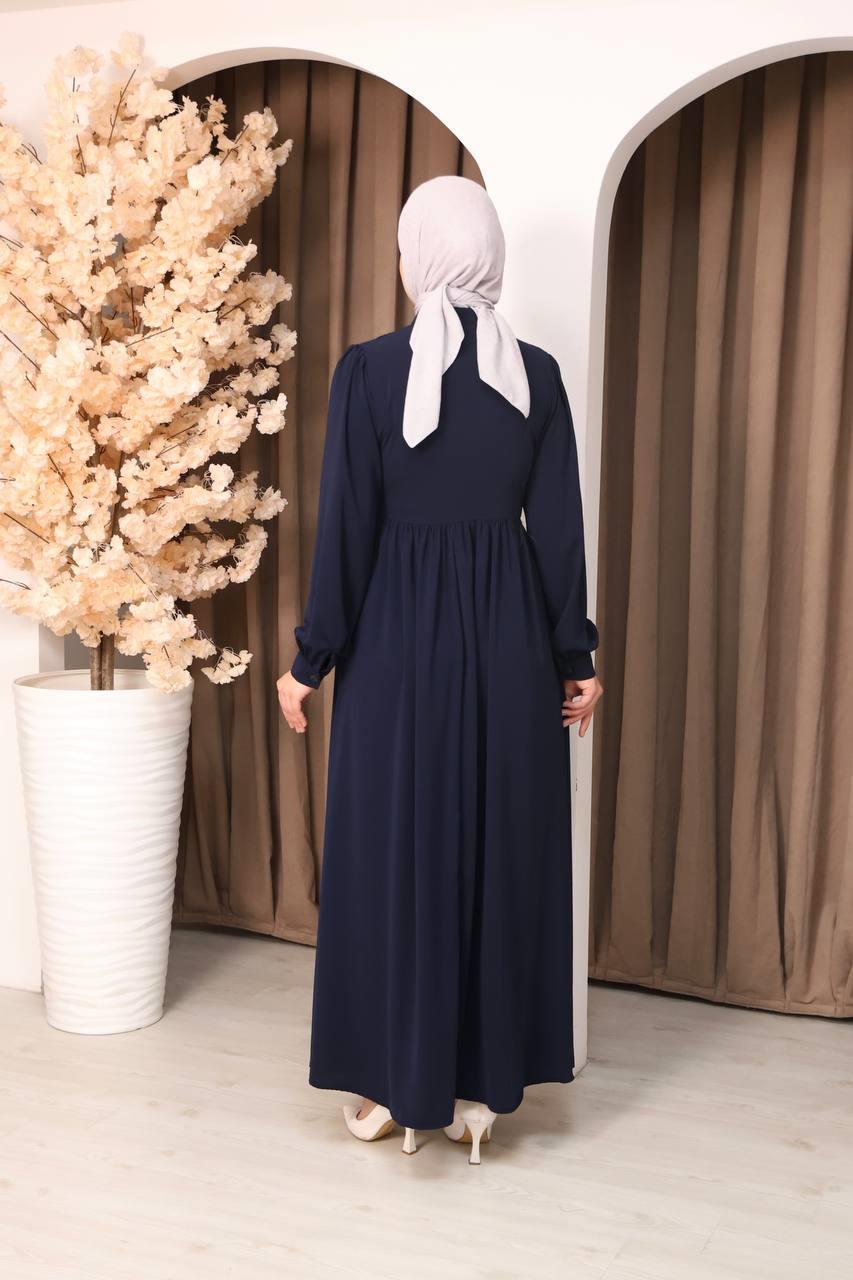 7107 Narin Nakışlı Elbise - Lacivert