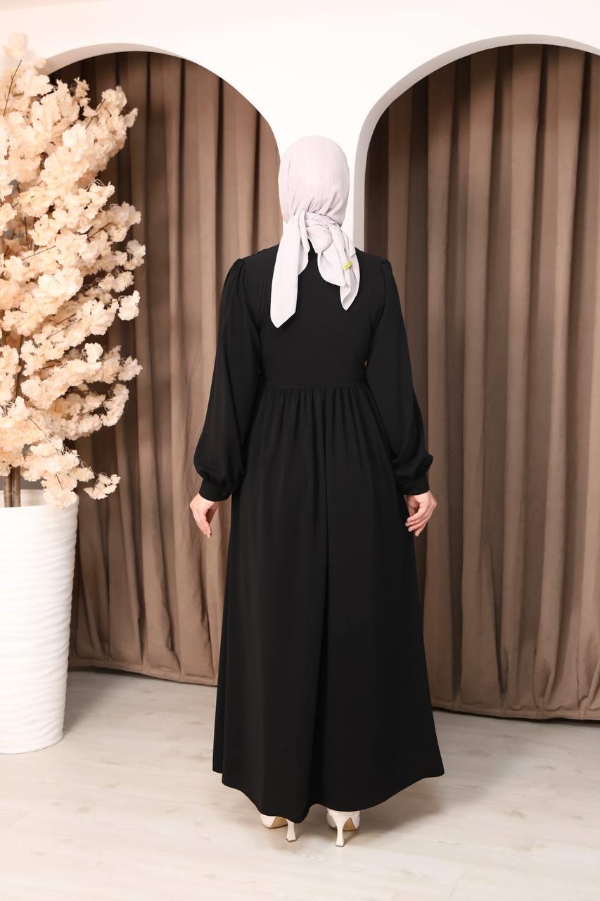 7107 Narin Nakışlı Elbise - Siyah