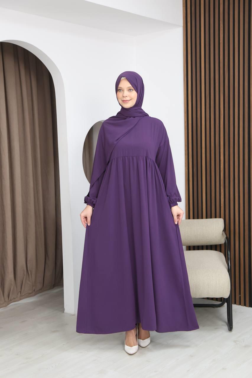 7108 Tesettür Elbise ve Şal Takımı - Mürdüm