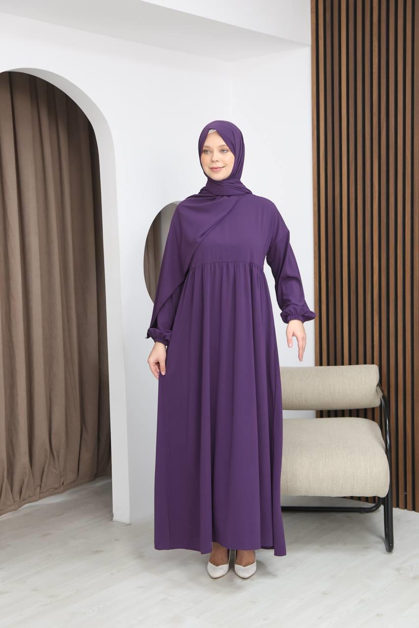 7108 Tesettür Elbise ve Şal Takımı - Mürdüm