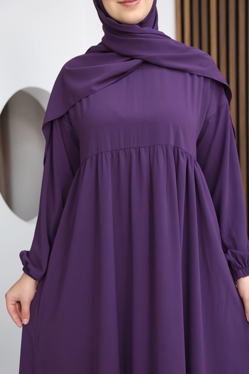 7108 Tesettür Elbise ve Şal Takımı - Mürdüm