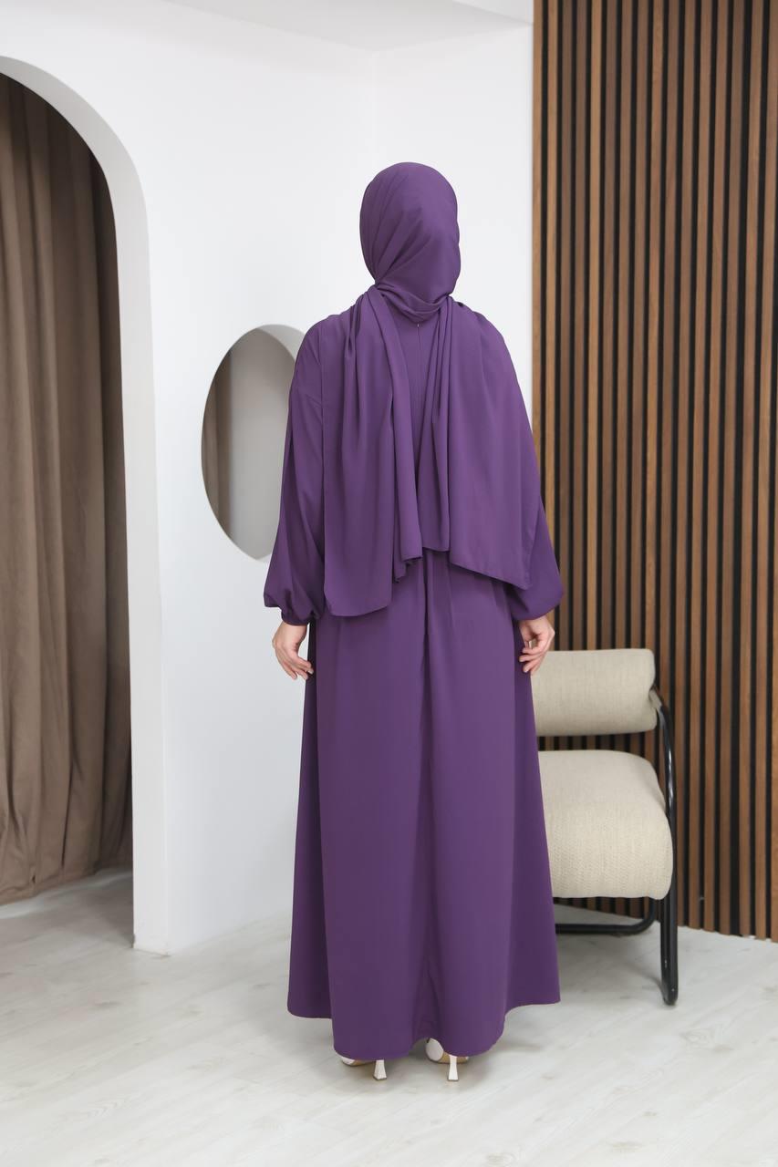 7108 Tesettür Elbise ve Şal Takımı - Mürdüm