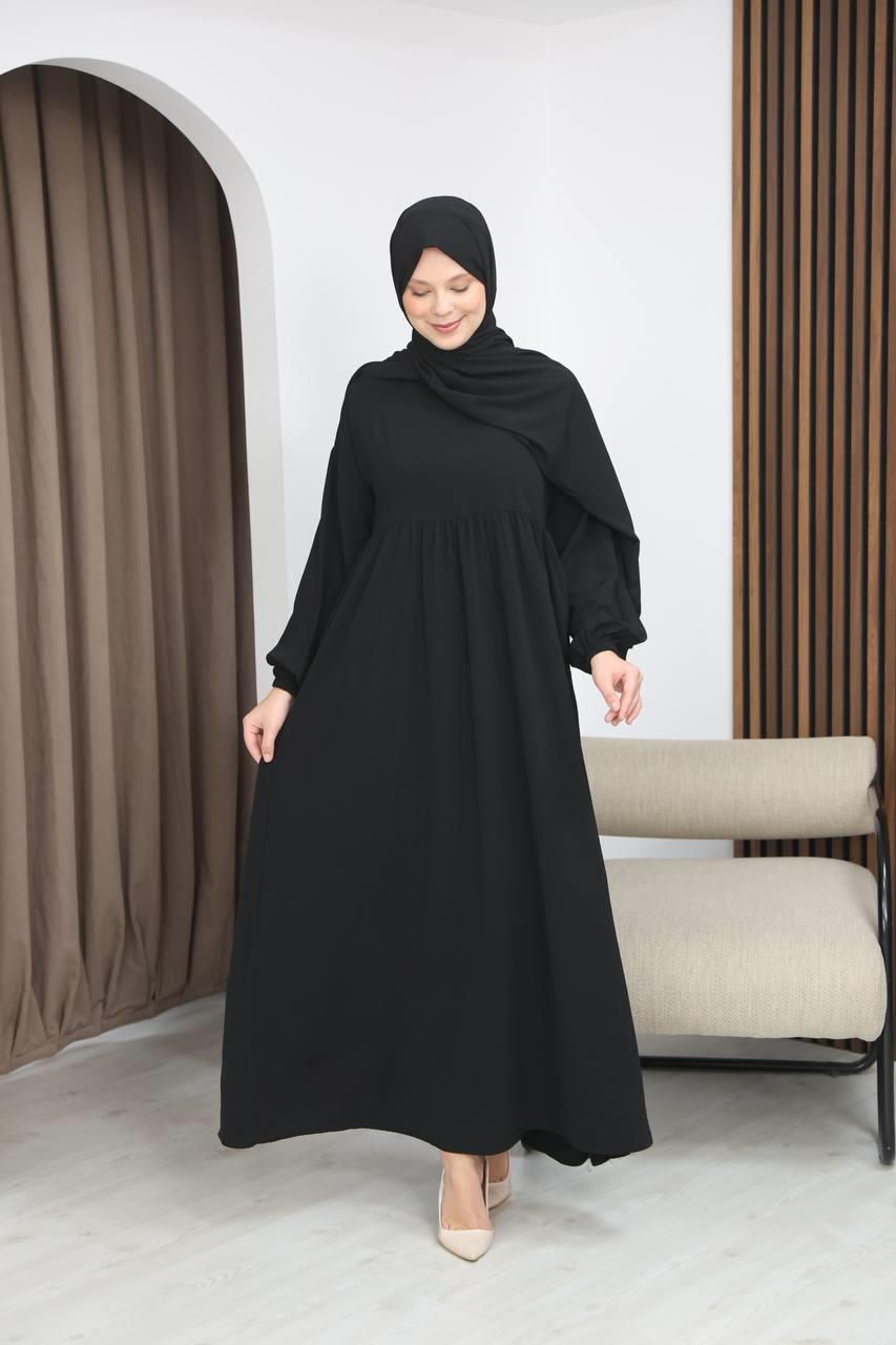 7108 Tesettür Elbise ve Şal Takımı - Siyah