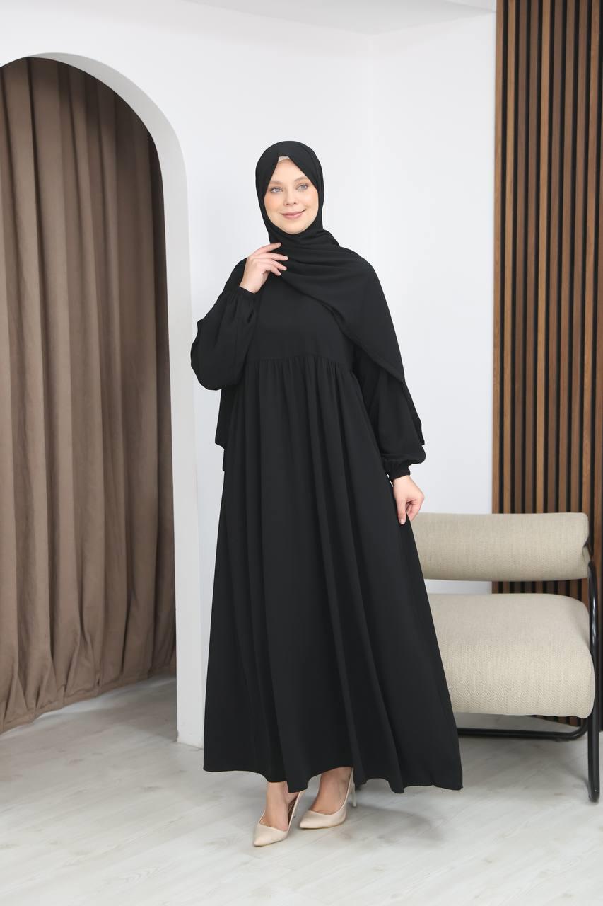7108 Tesettür Elbise ve Şal Takımı - Siyah