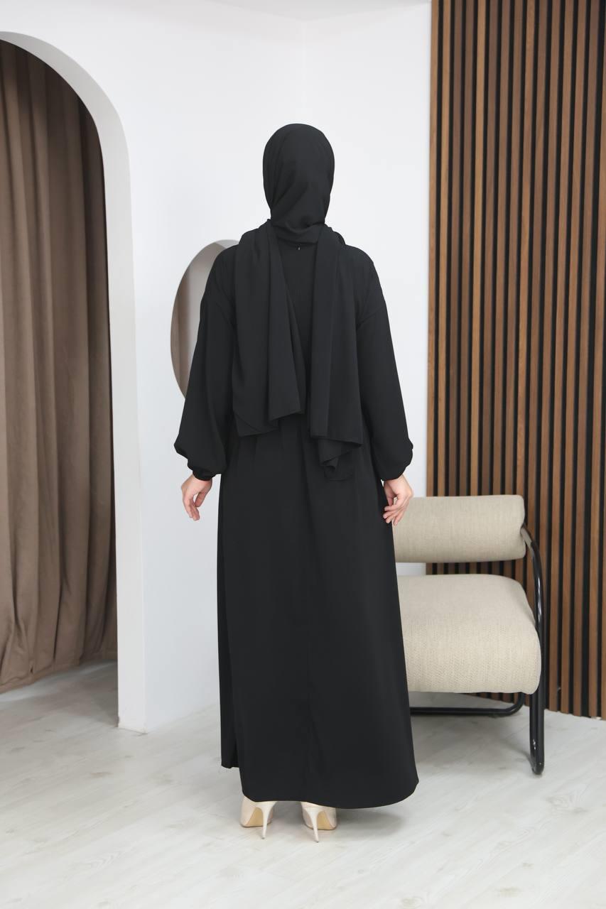 7108 Tesettür Elbise ve Şal Takımı - Siyah