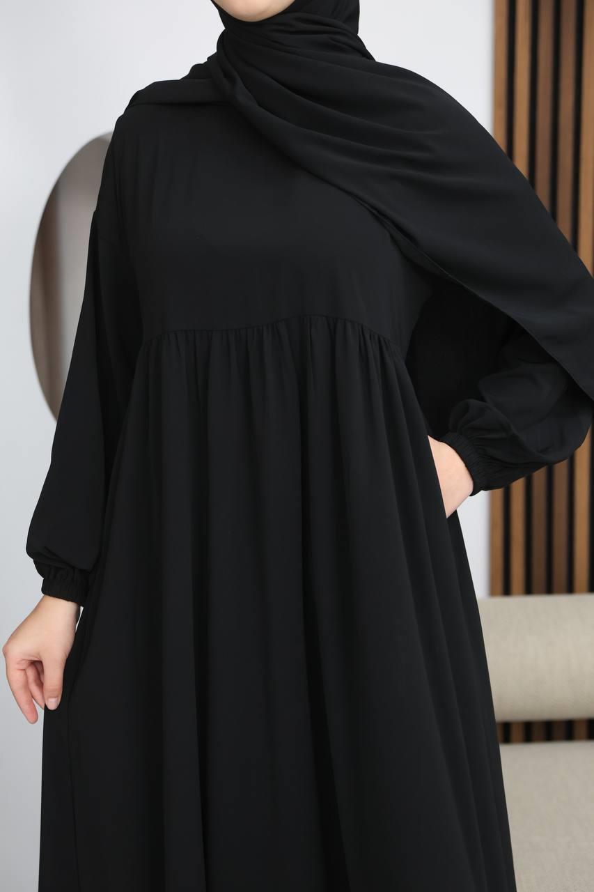 7108 Tesettür Elbise ve Şal Takımı - Siyah