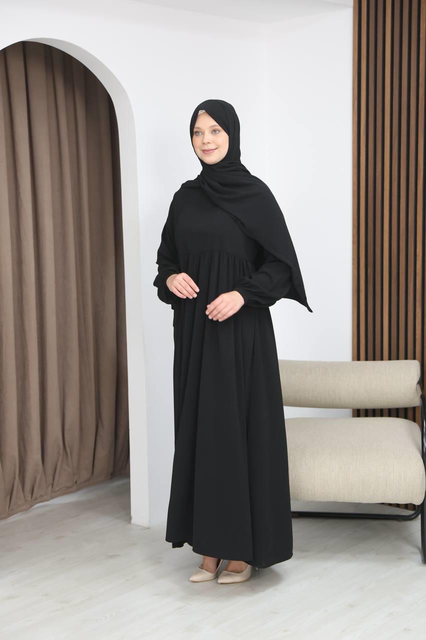 7108 Tesettür Elbise ve Şal Takımı - Siyah
