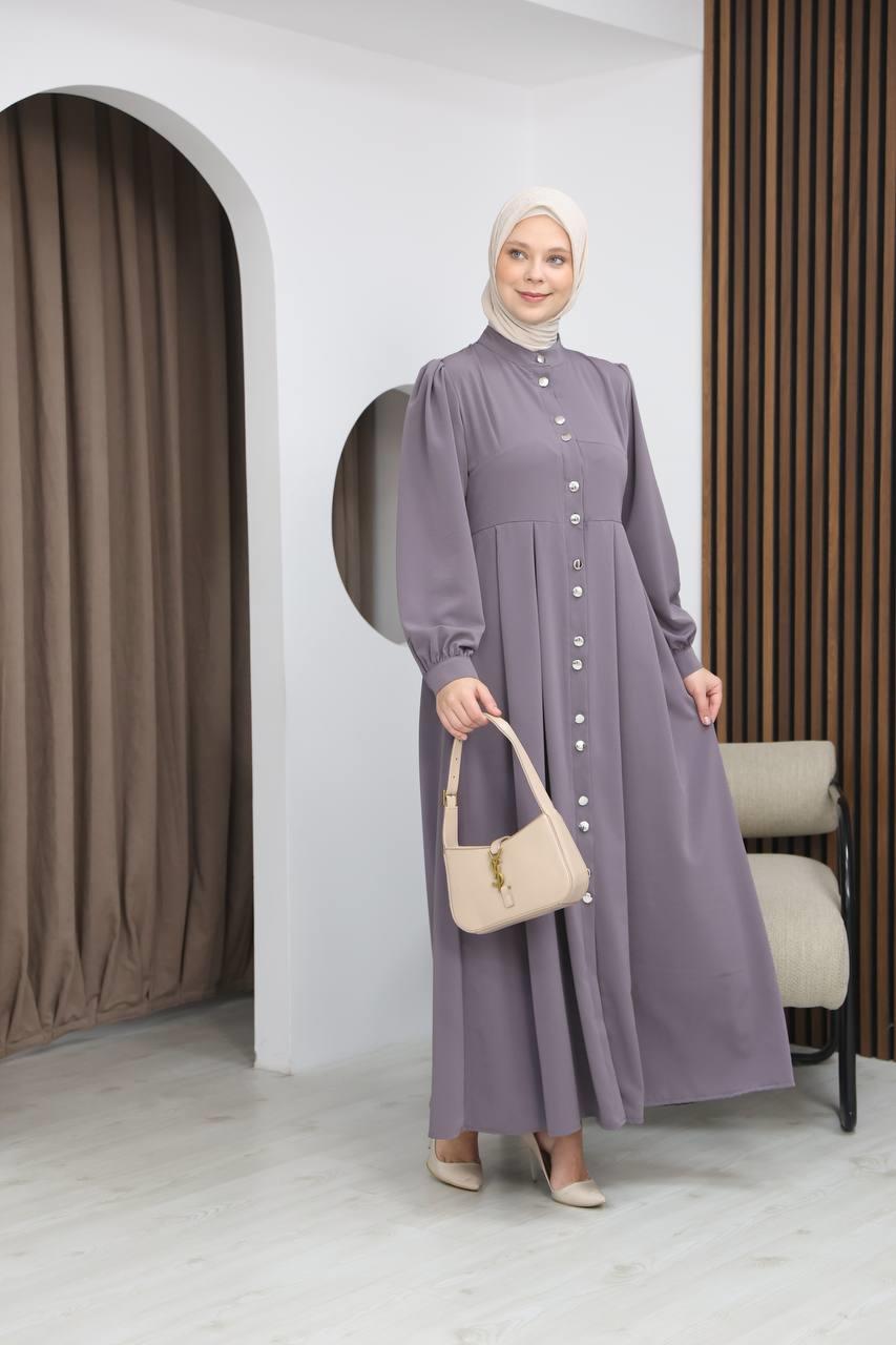 7112 Modern Pileli Elbise - Lila