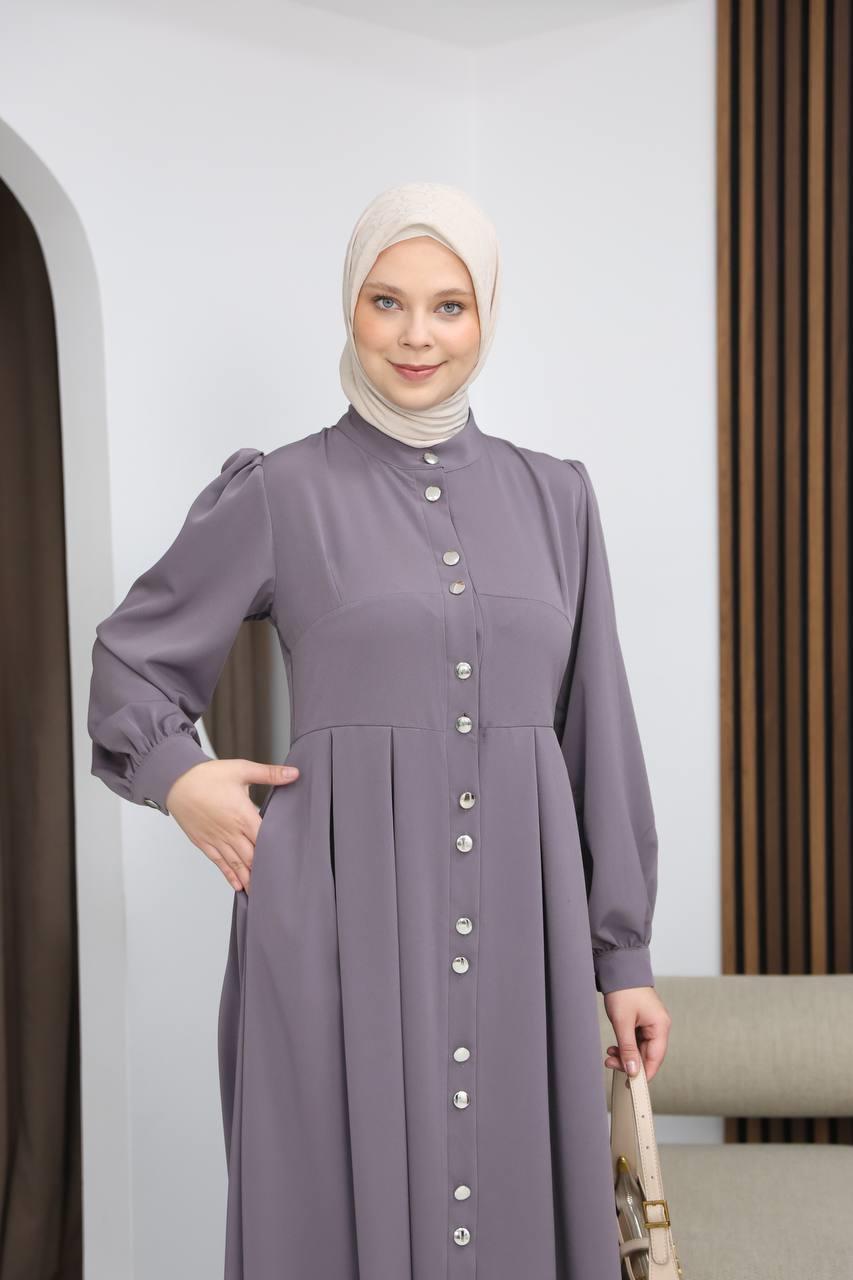7112 Modern Pileli Elbise - Lila