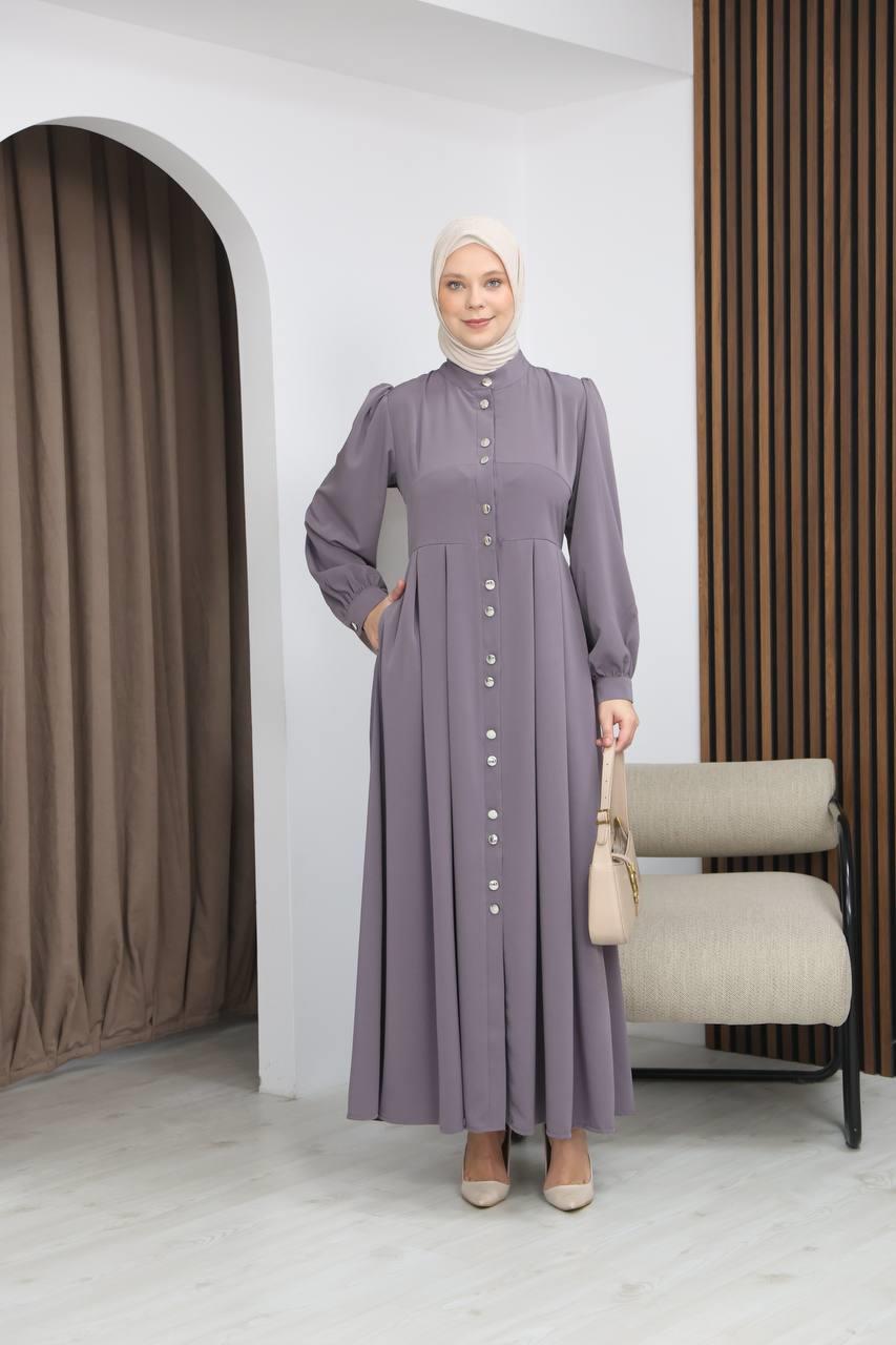 7112 Modern Pileli Elbise - Lila