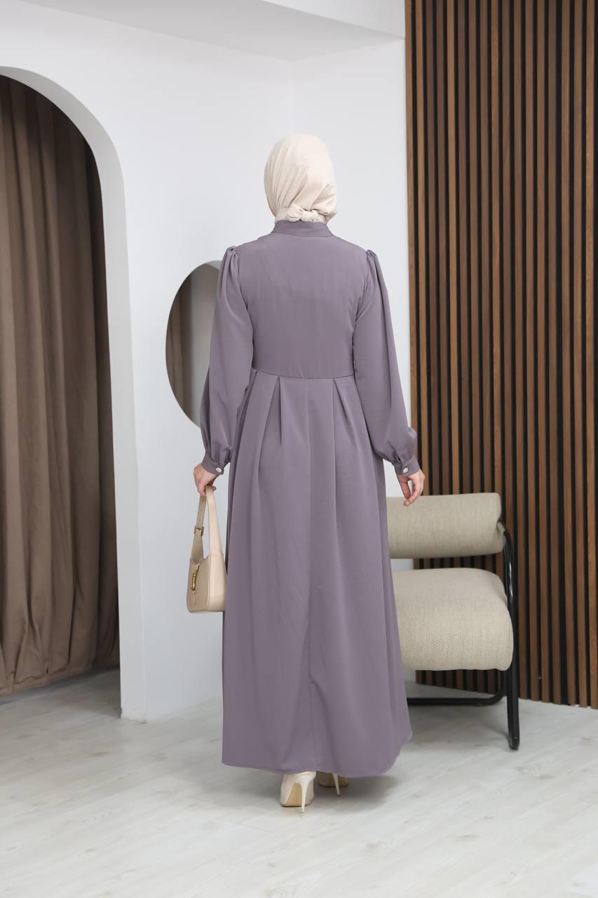 7112 Modern Pileli Elbise - Lila