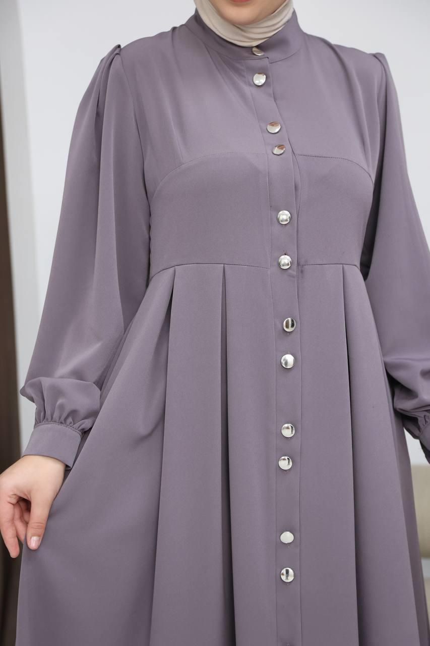 7112 Modern Pileli Elbise - Lila