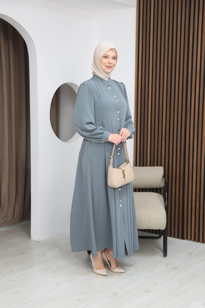 7112 Modern Pileli Elbise - Mint