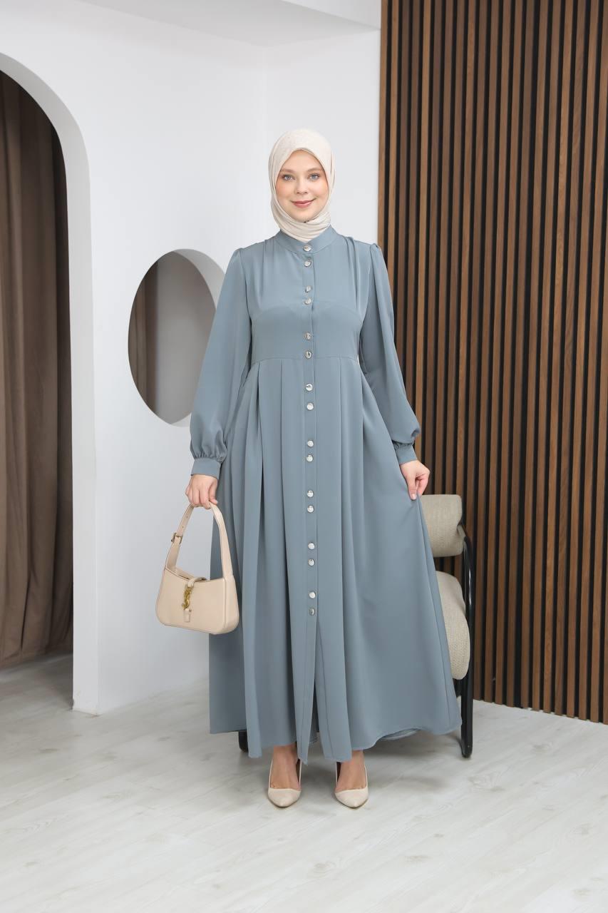 7112 Modern Pileli Elbise - Mint