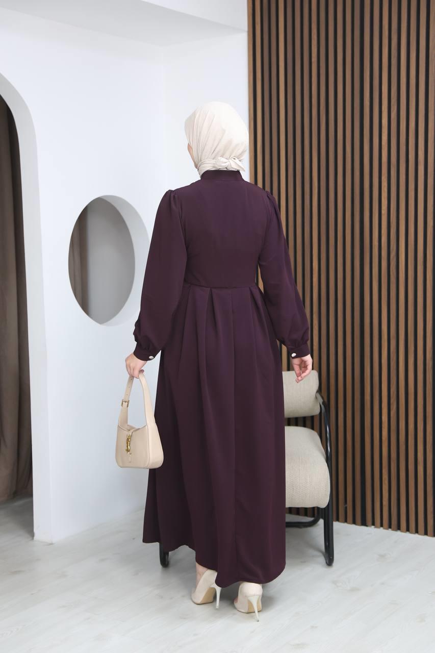 7112 Modern Pileli Elbise - Mürdüm