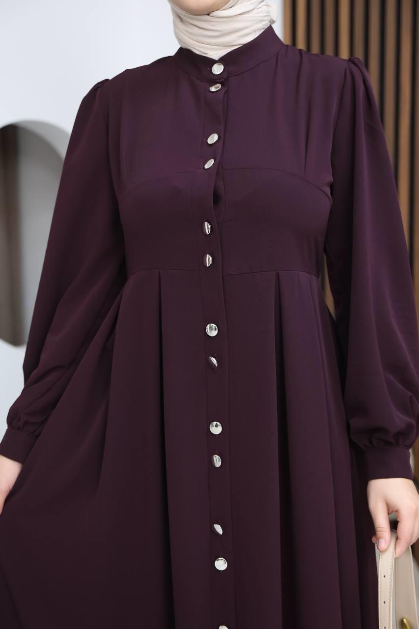 7112 Modern Pileli Elbise - Mürdüm