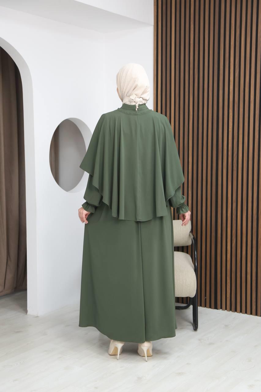 7113 Zarif İki Parça Elbise - Haki