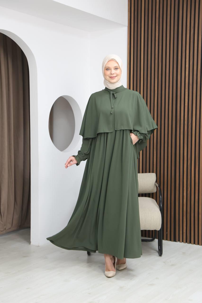 7113 Zarif İki Parça Elbise - Haki