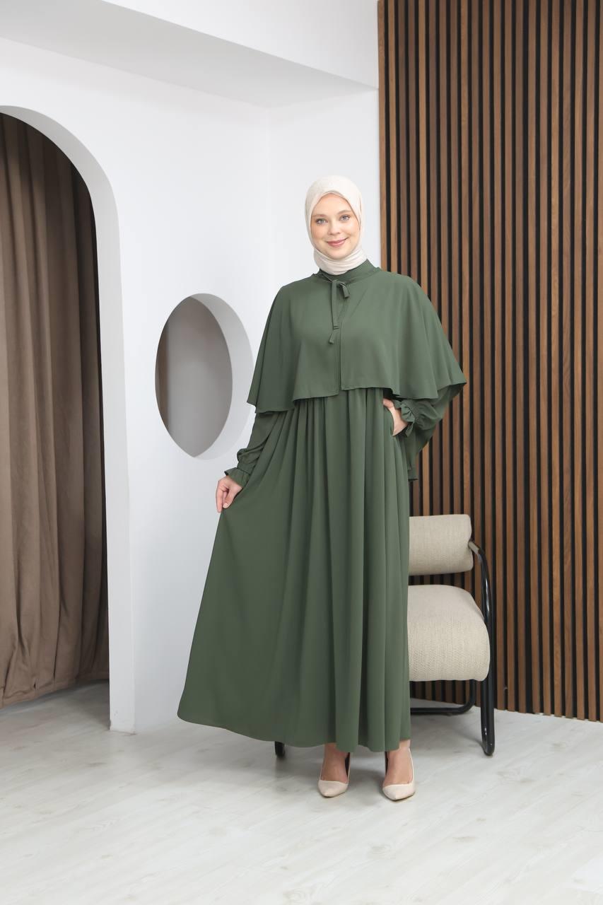 7113 Zarif İki Parça Elbise - Haki