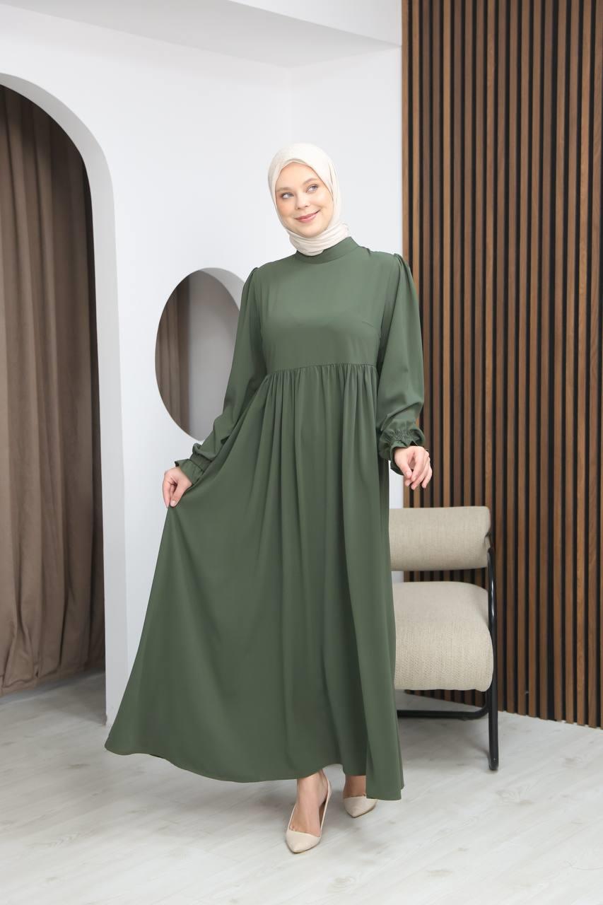 7113 Zarif İki Parça Elbise - Haki
