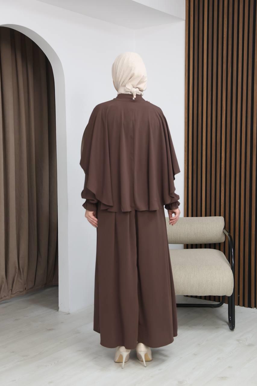 7113 Zarif İki Parça Elbise - Kahverengi
