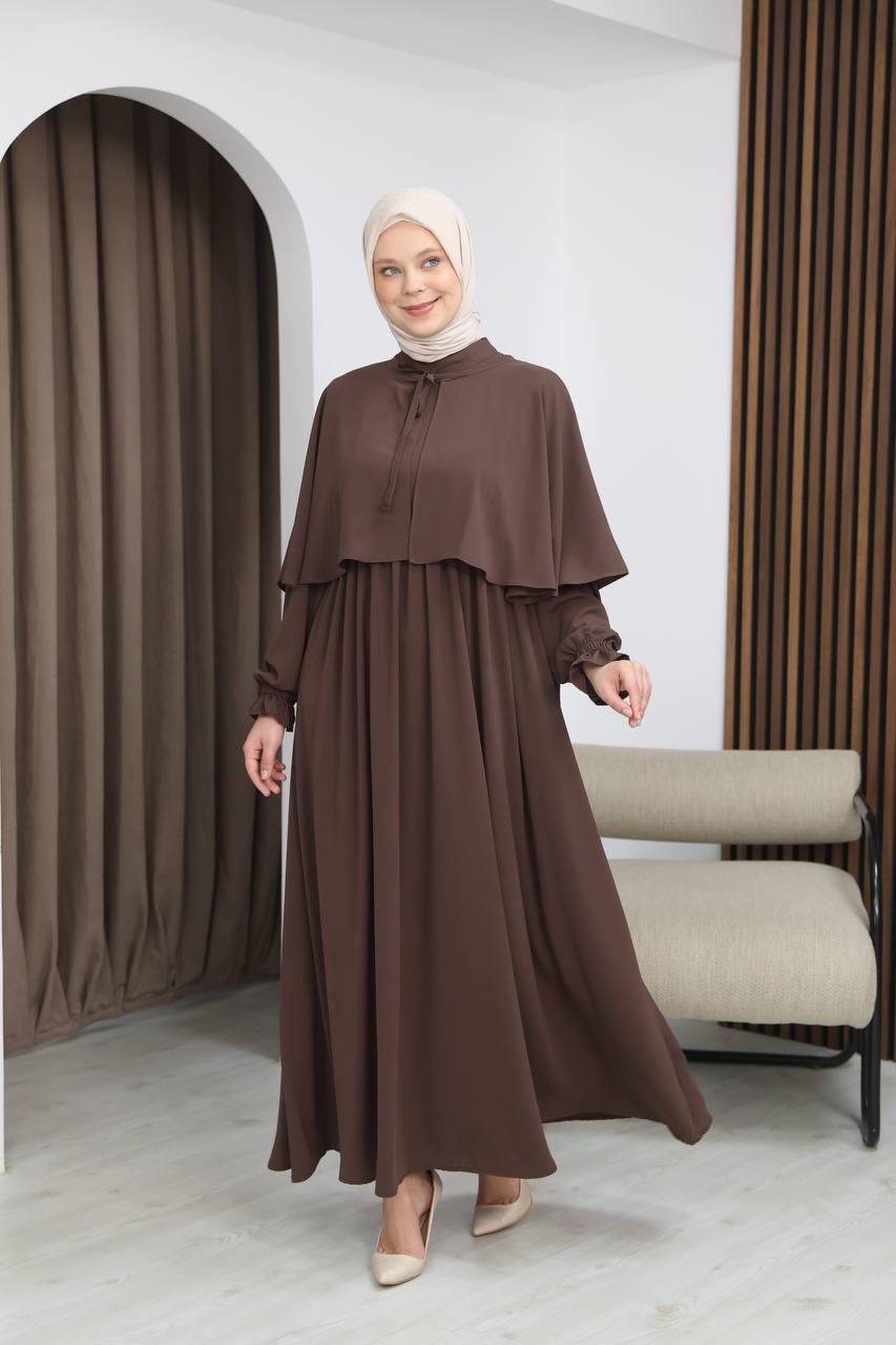 7113 Zarif İki Parça Elbise - Kahverengi