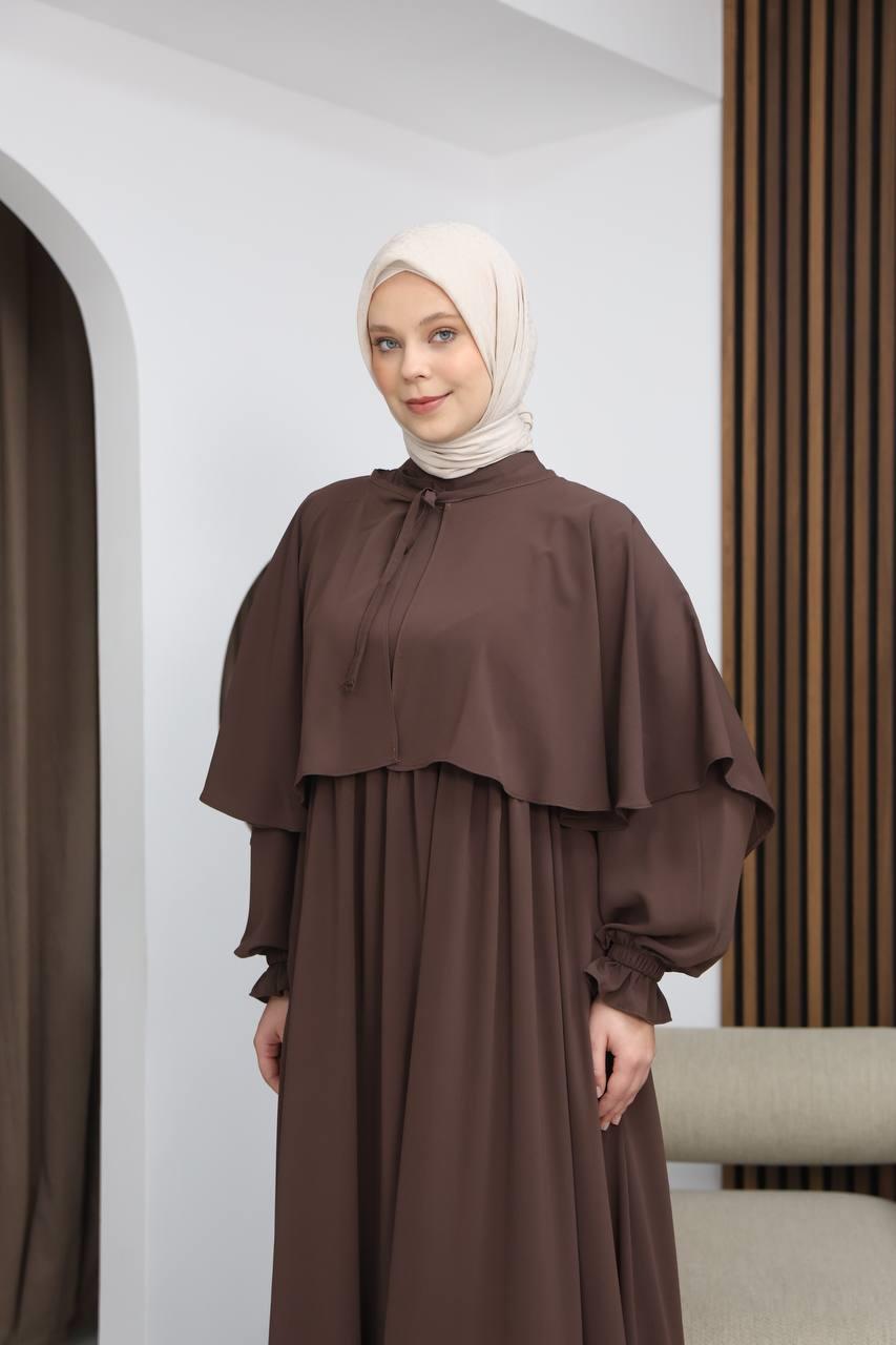 7113 Zarif İki Parça Elbise - Kahverengi