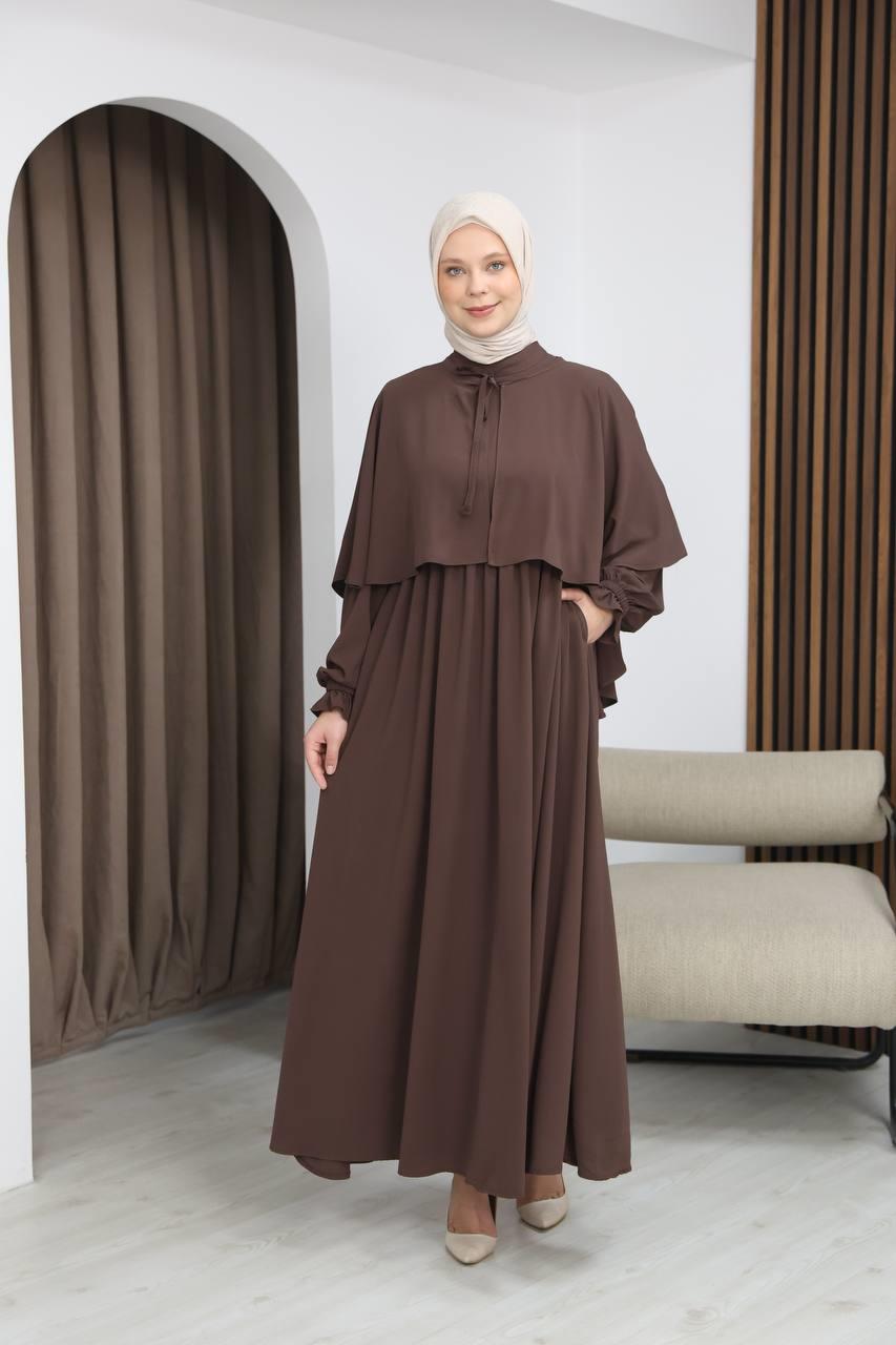 7113 Zarif İki Parça Elbise - Kahverengi