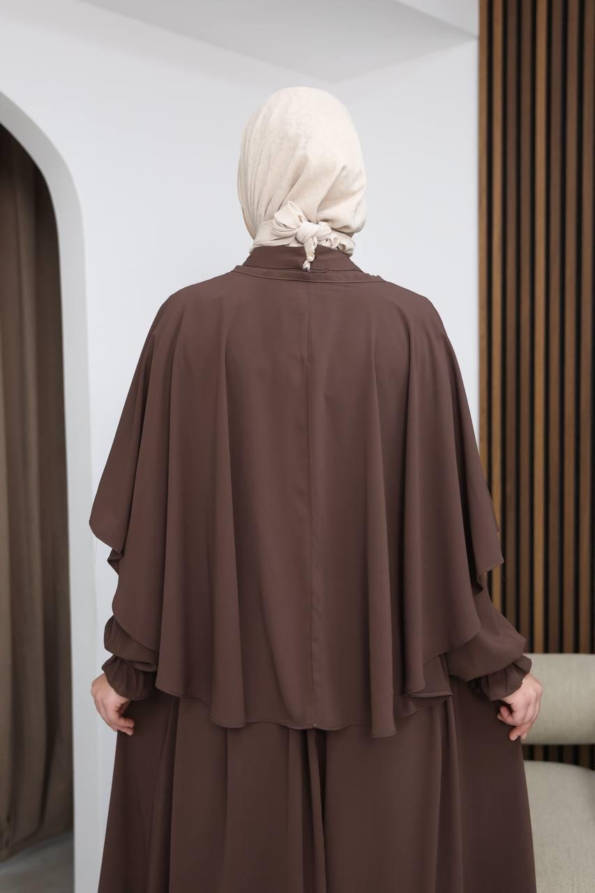 7113 Zarif İki Parça Elbise - Kahverengi