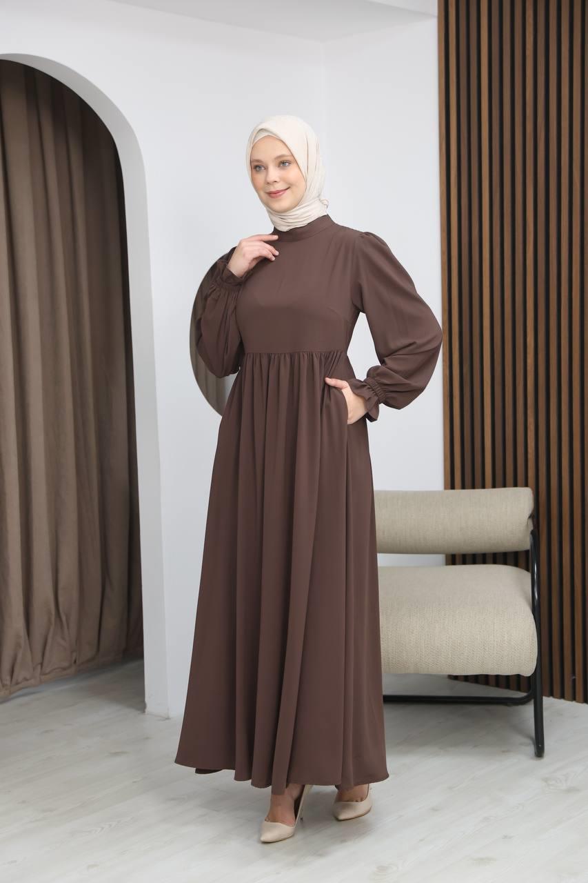 7113 Zarif İki Parça Elbise - Kahverengi