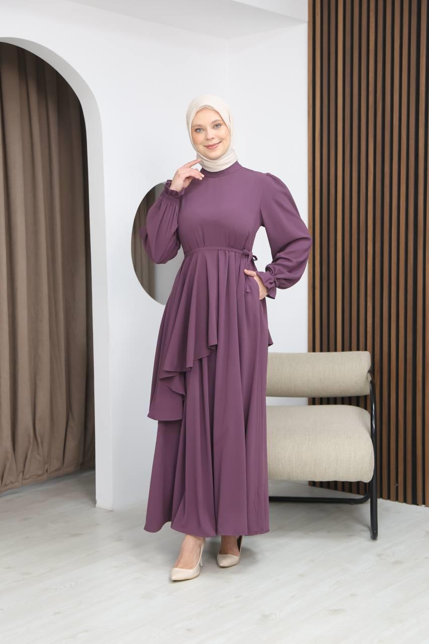 7113 Zarif İki Parça Elbise - Lila