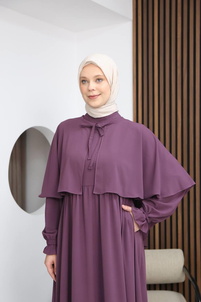 7113 Zarif İki Parça Elbise - Lila