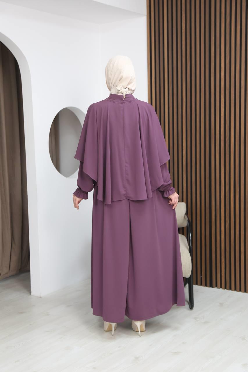 7113 Zarif İki Parça Elbise - Lila