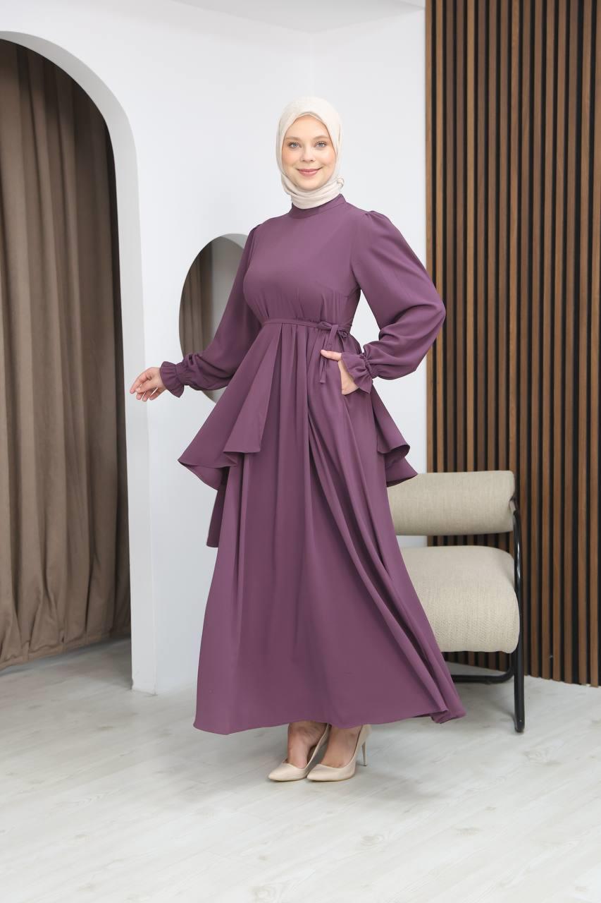 7113 Zarif İki Parça Elbise - Lila