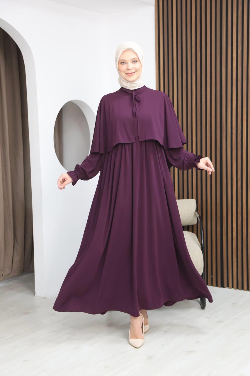 7113 Zarif İki Parça Elbise - Mürdüm