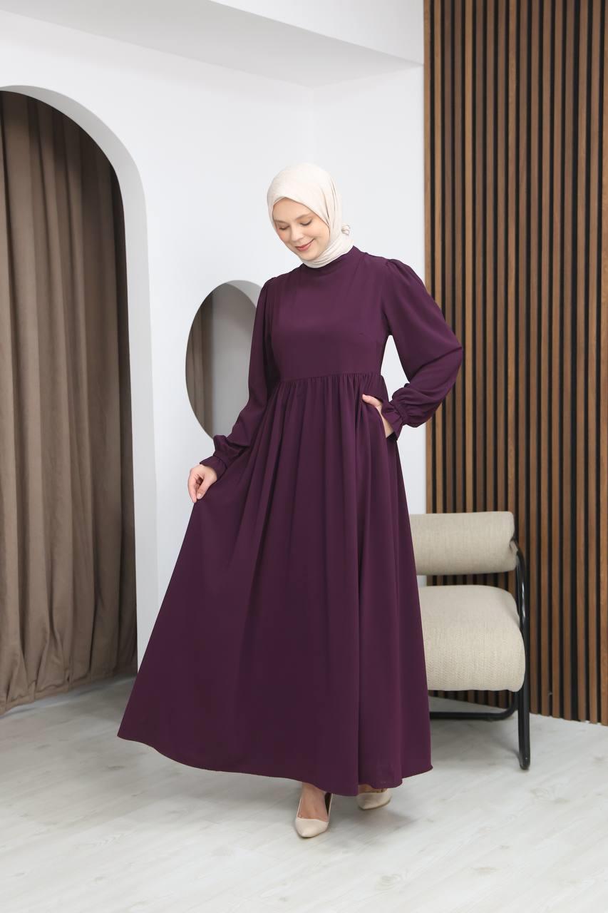 7113 Zarif İki Parça Elbise - Mürdüm