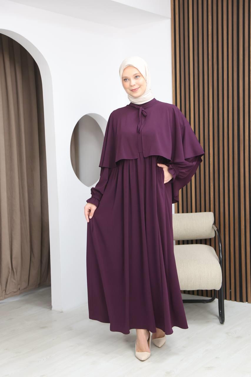 7113 Zarif İki Parça Elbise - Mürdüm