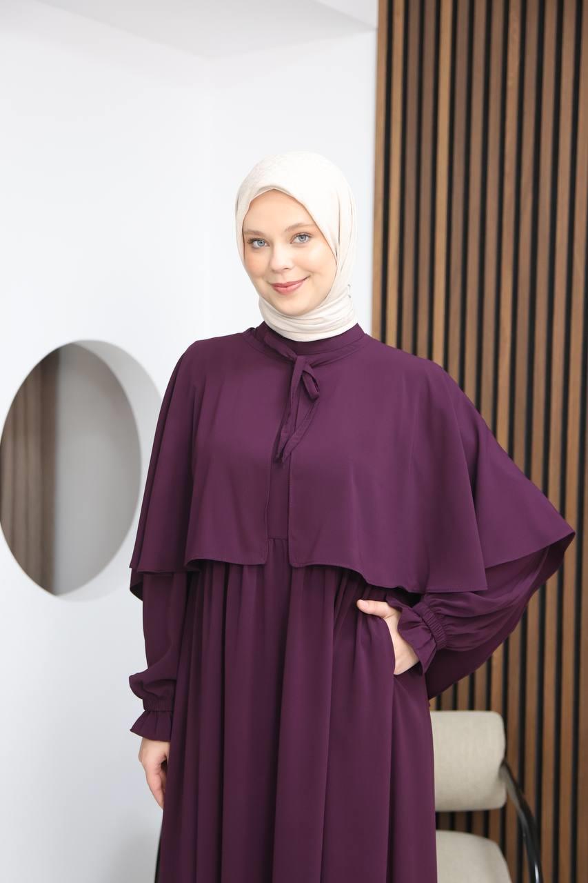 7113 Zarif İki Parça Elbise - Mürdüm