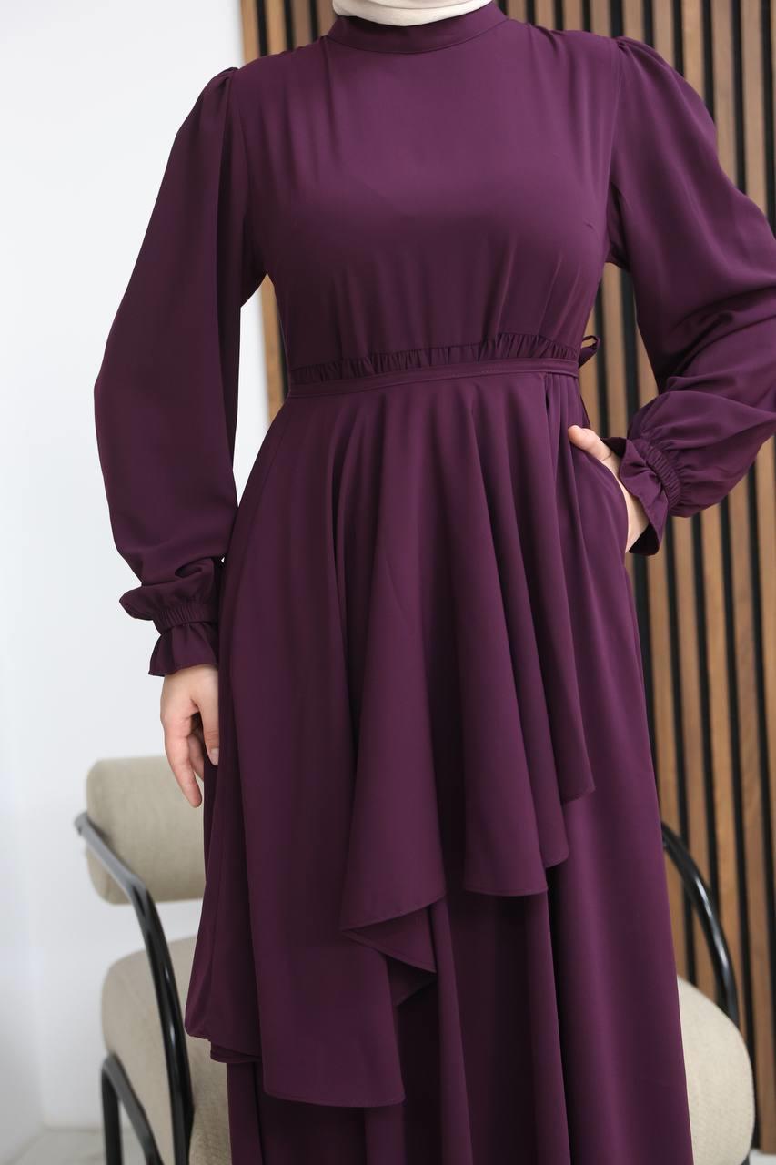 7113 Zarif İki Parça Elbise - Mürdüm