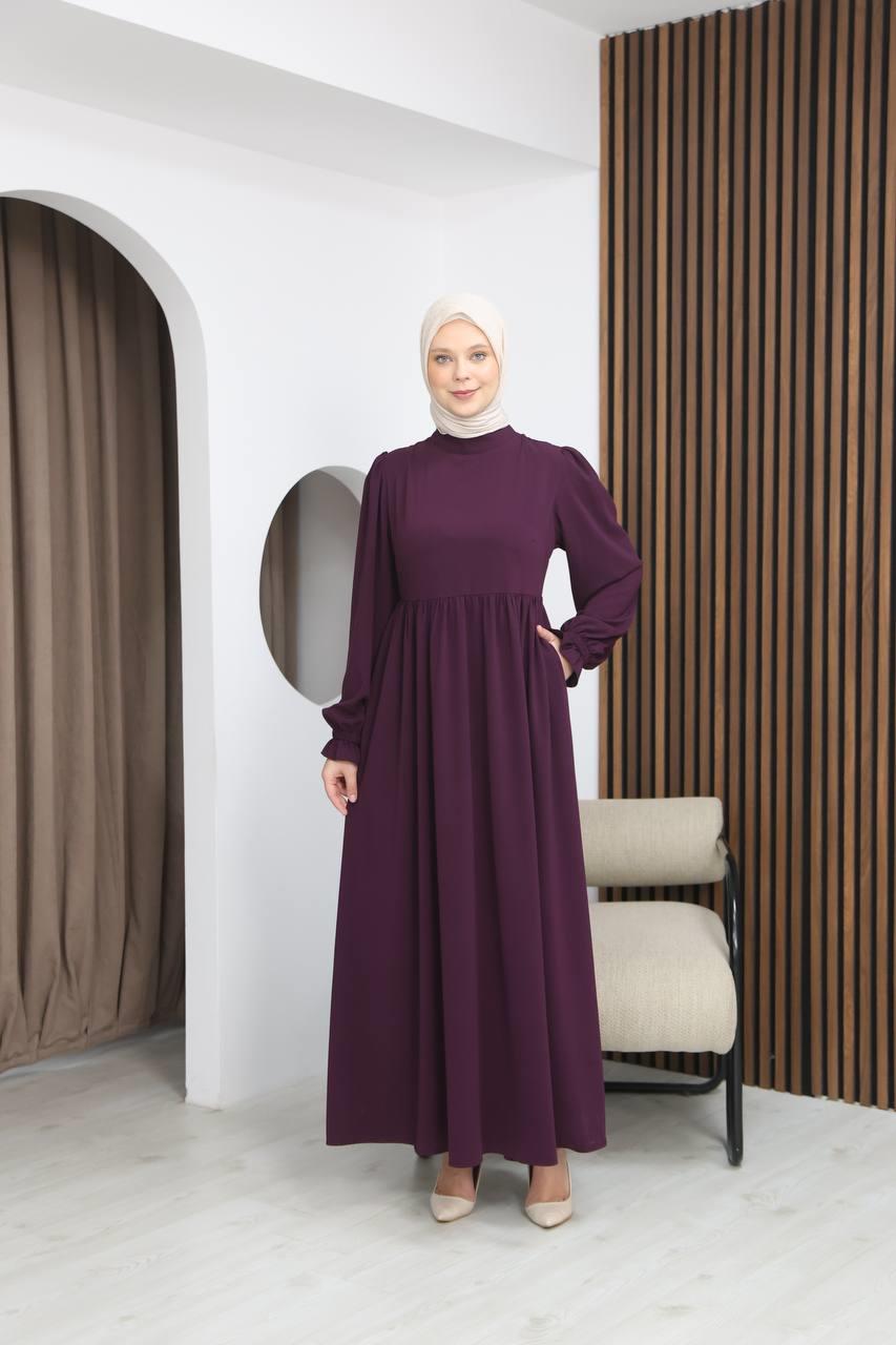 7113 Zarif İki Parça Elbise - Mürdüm