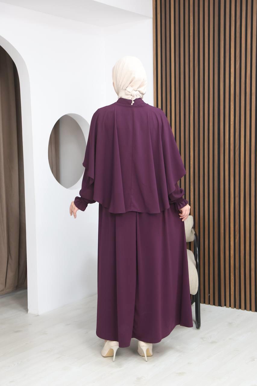 7113 Zarif İki Parça Elbise - Mürdüm