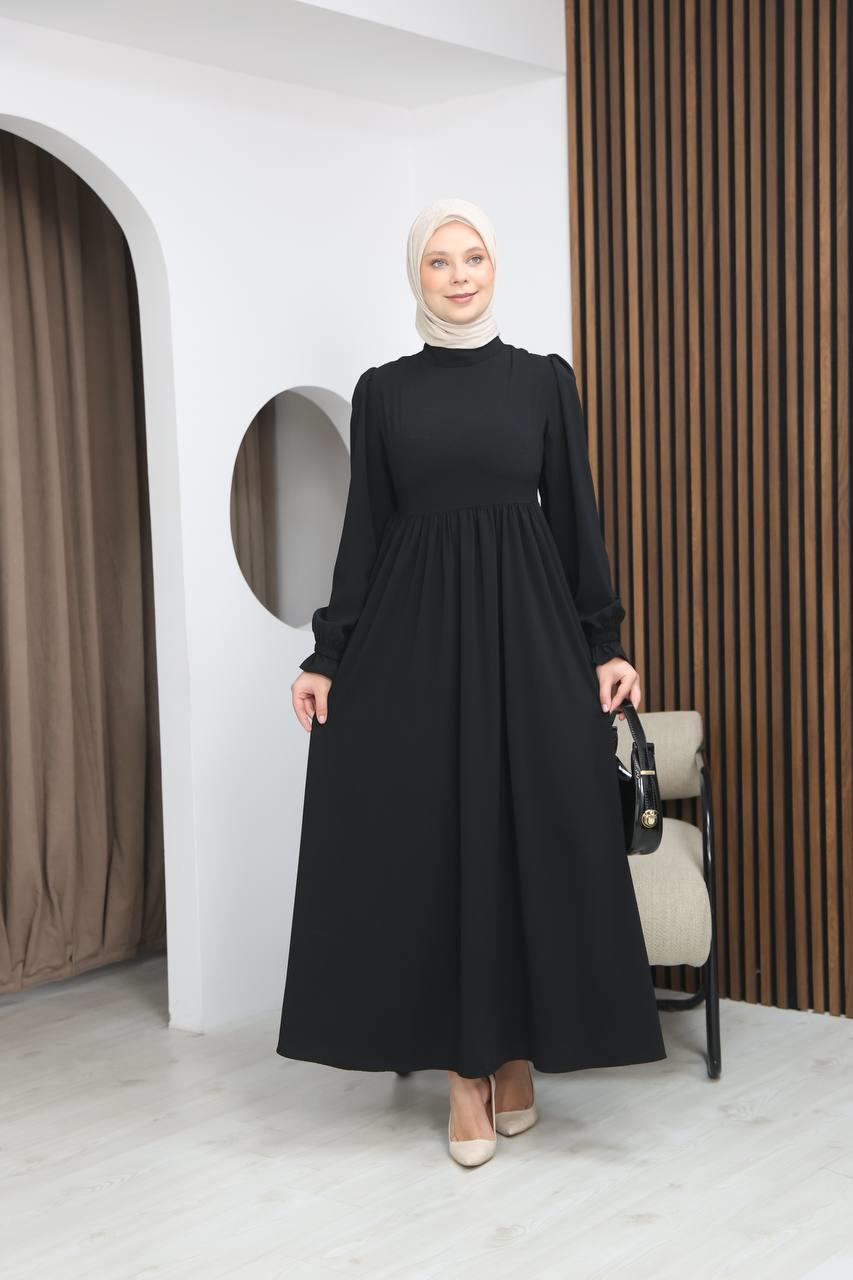 7113 Zarif İki Parça Elbise - Siyah