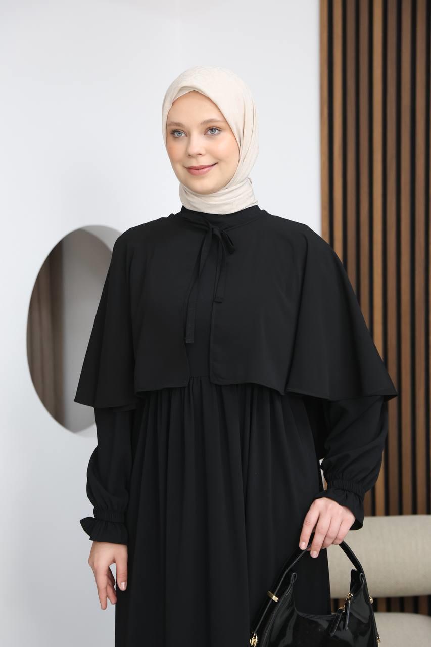 7113 Zarif İki Parça Elbise - Siyah