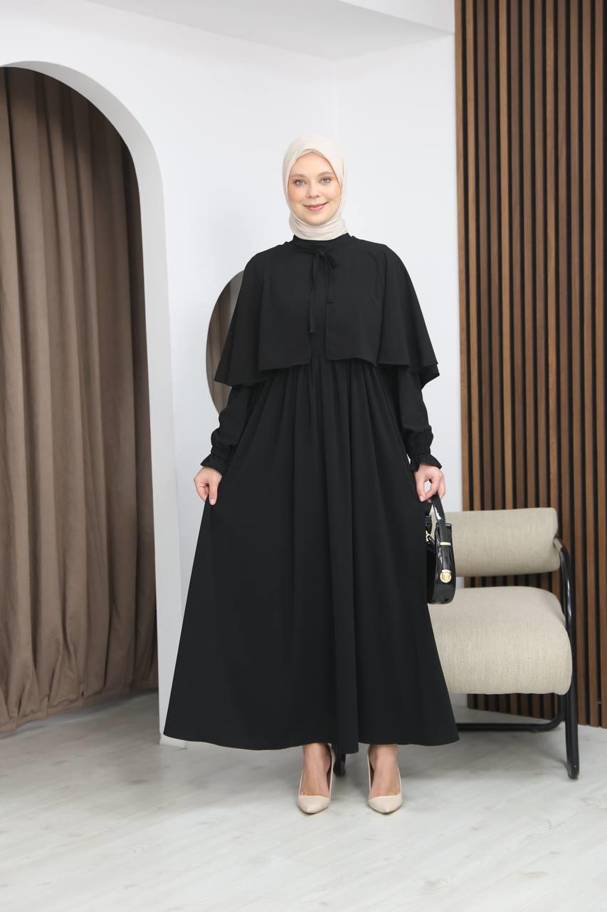 7113 Zarif İki Parça Elbise - Siyah