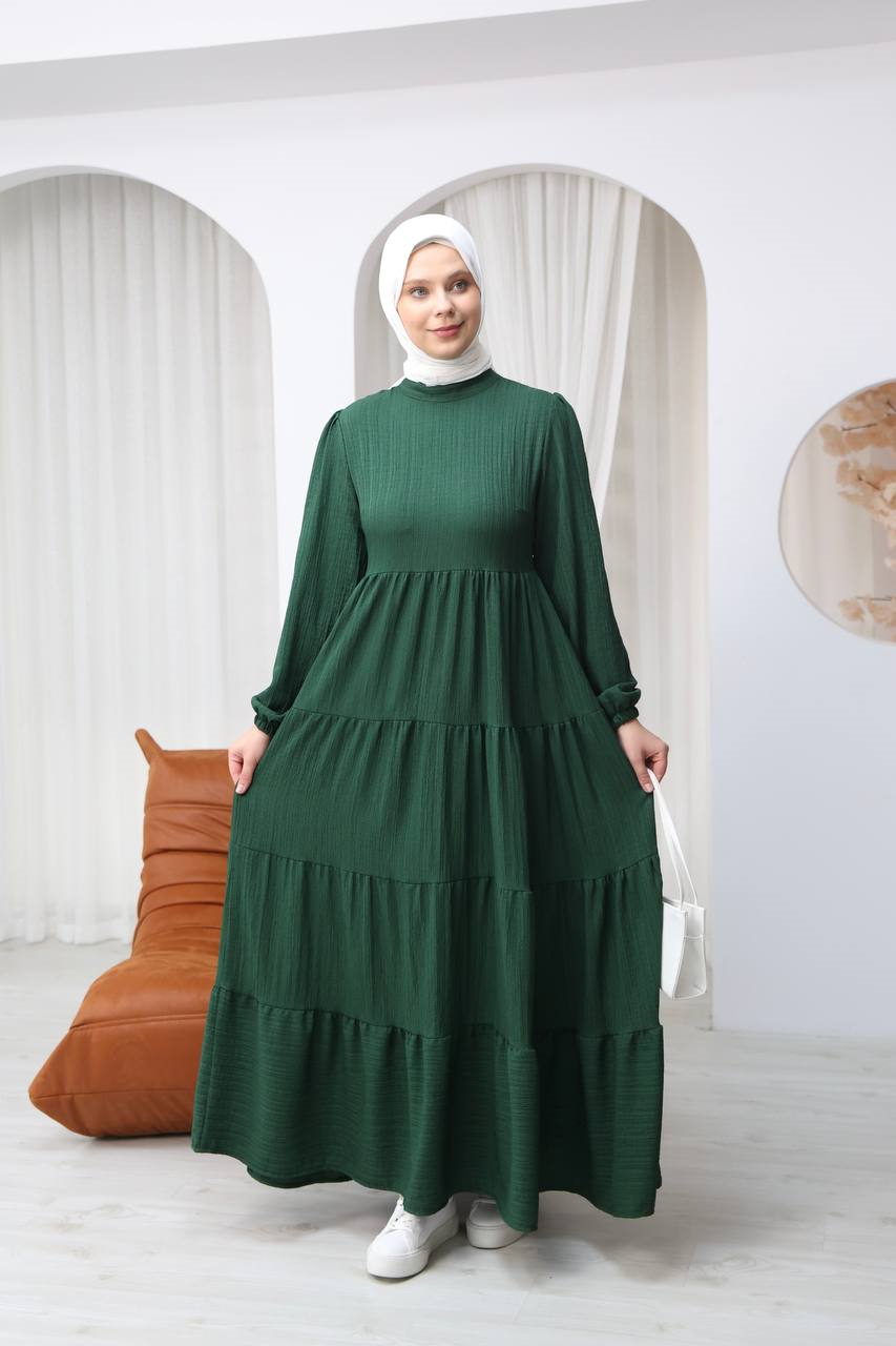 7120 Minimal Şık Elbise - Çimen Yeşili 