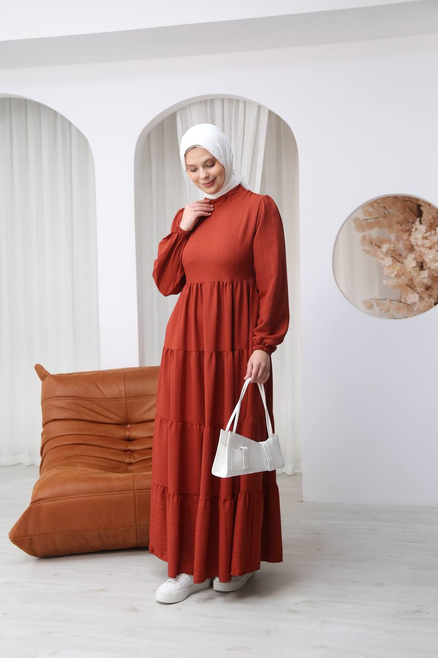 7120 Minimal Şık Elbise - Kiremit