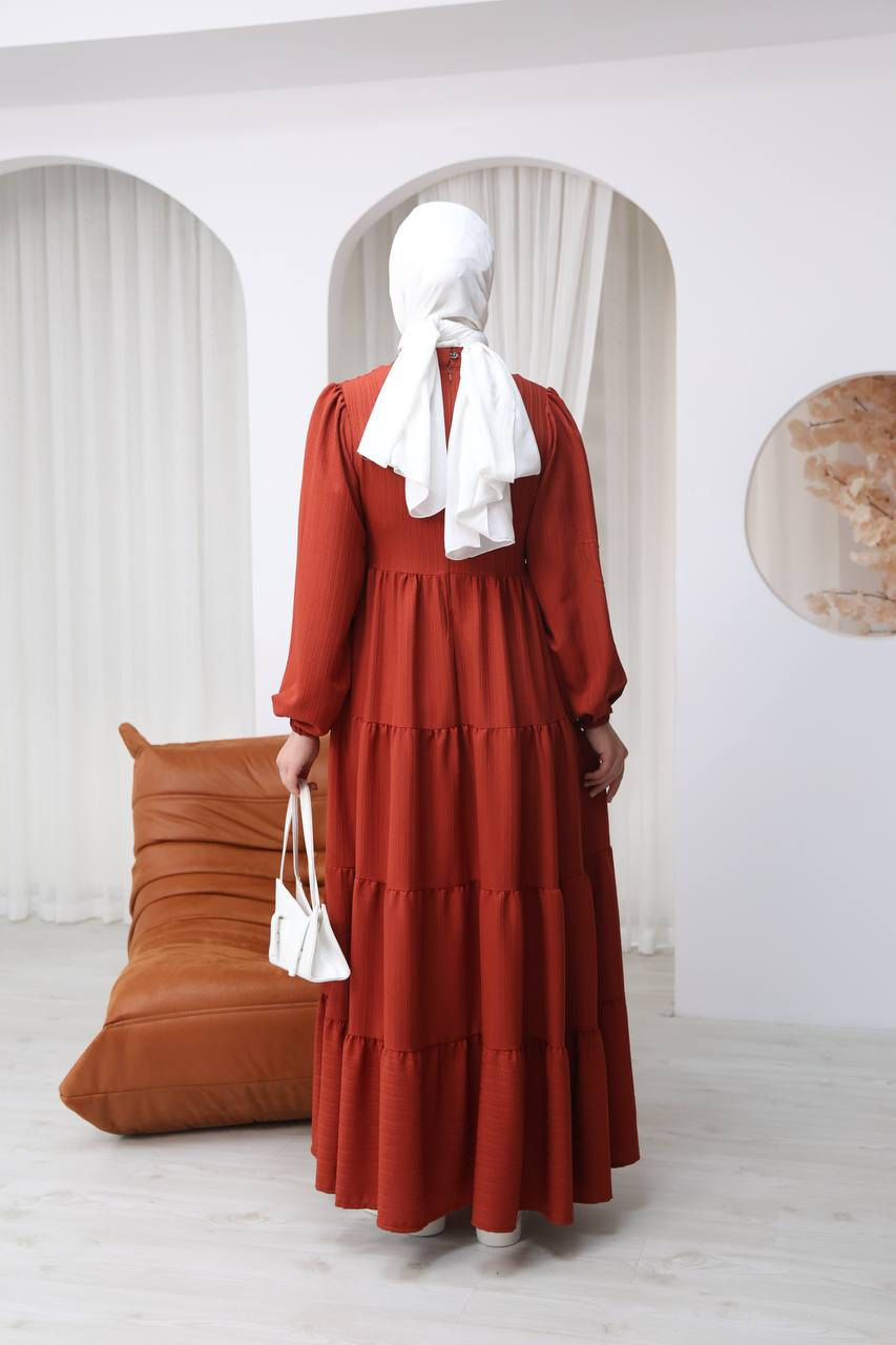 7120 Minimal Şık Elbise - Kiremit