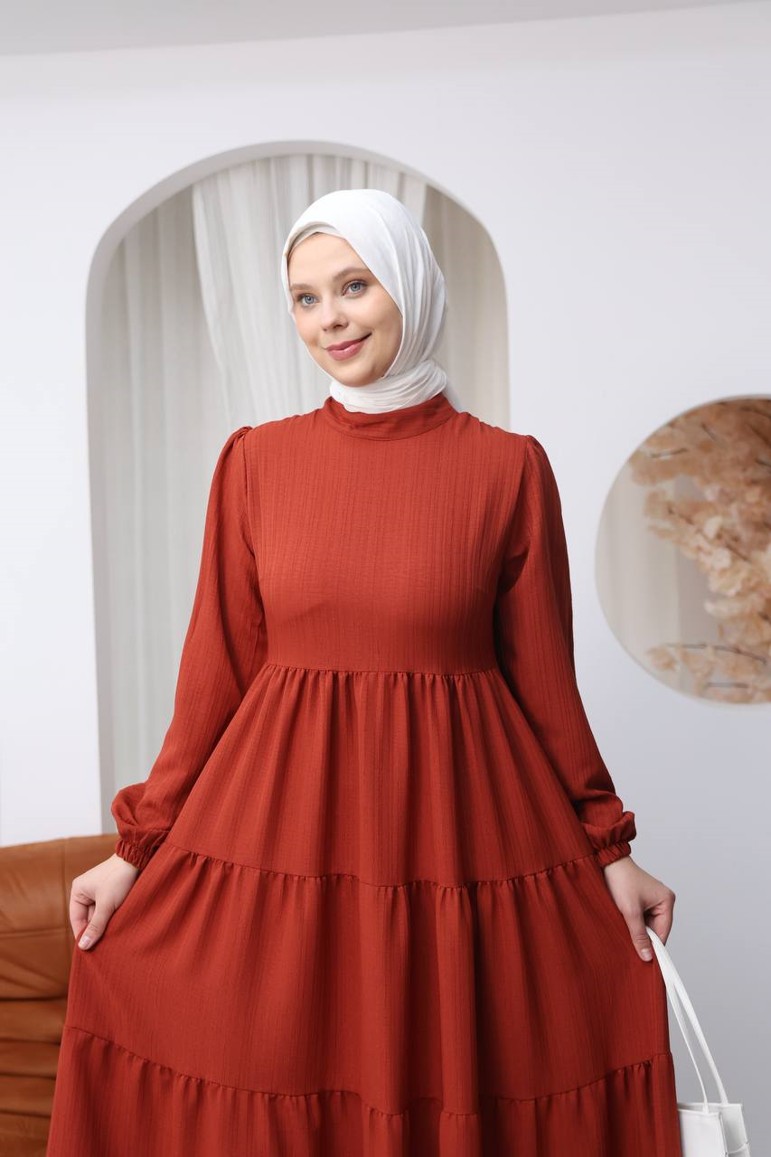 7120 Minimal Şık Elbise - Kiremit